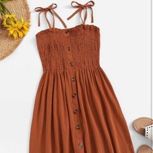 Orange Tie Strap Button Dress